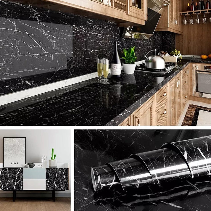 Black Marble Texture Design PVC Waterproof Sticker Sheet (60 x 200 cm