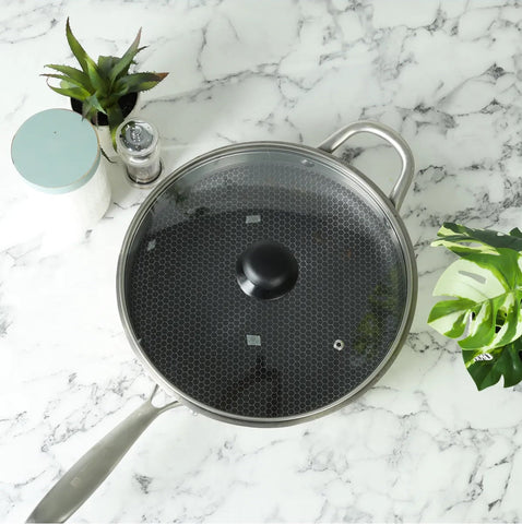 Honeycomb Laser Coated Nonstick Wok With Lid, Karahi